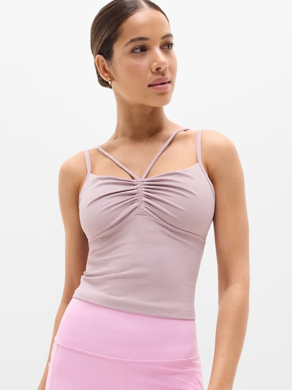 Athleta Double-Strap Ruched Tank Top in Dusty Mauve
